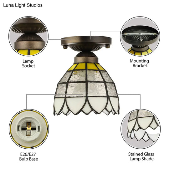 Vintage Stained Glass Flush Mount Light Fixture For Bedroom