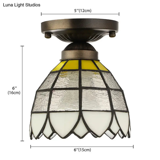 Vintage Stained Glass Flush Mount Light Fixture For Bedroom