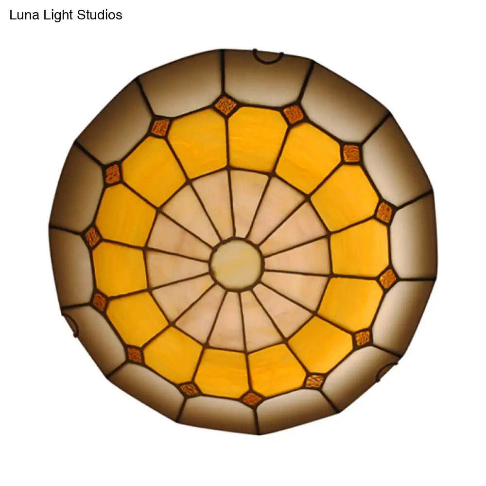 Vintage Stained Glass Flush Mount Ceiling Light Wide Bowl-Shaped Design (12’/16’) Orange