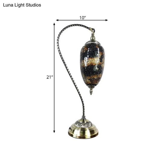 Vintage Stained Glass Night Light Table Lamp With Curved Arm In Bronze