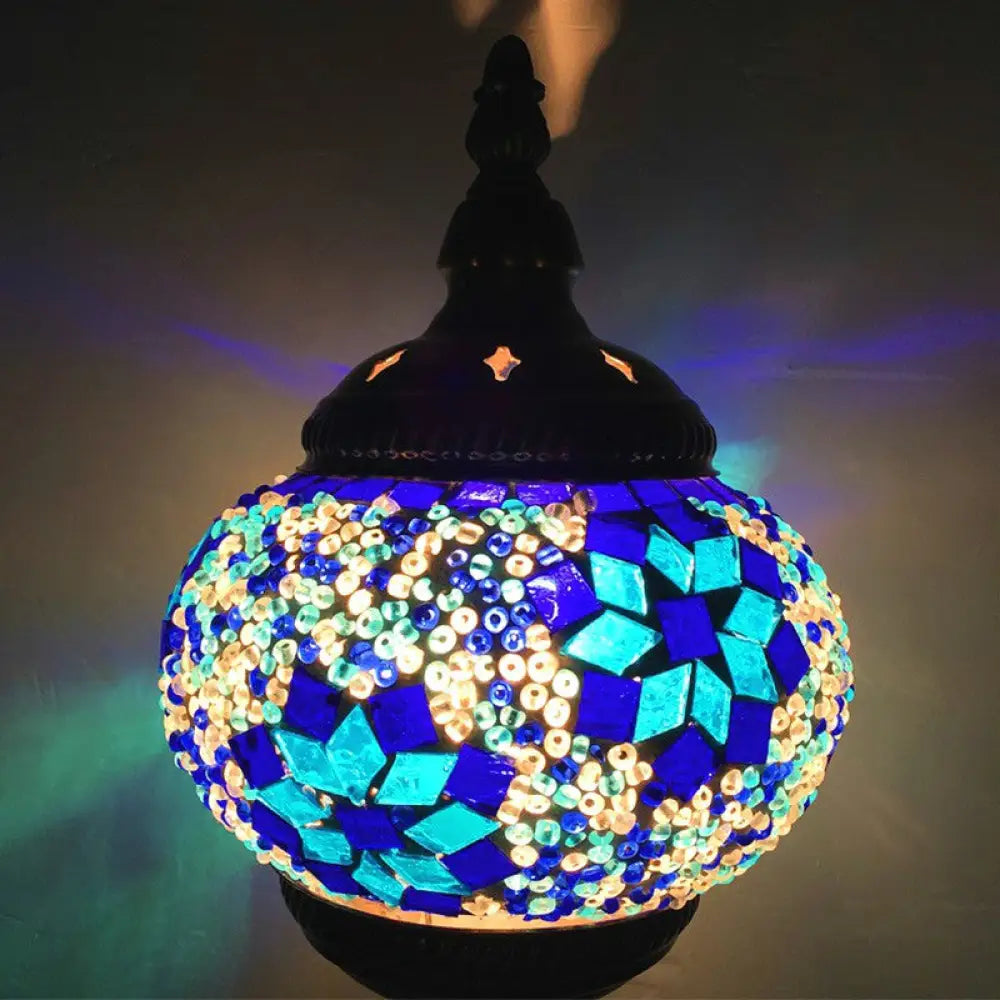 Vintage Stained Glass Pendant Light - Restaurant Suspension Fixture Blue