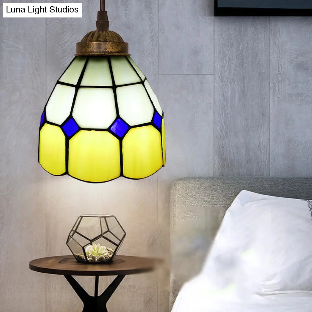 Vintage Stained Glass Pendant Light With Scalloped Dome For Single-Bulb Ceiling Hanging Yellow / A