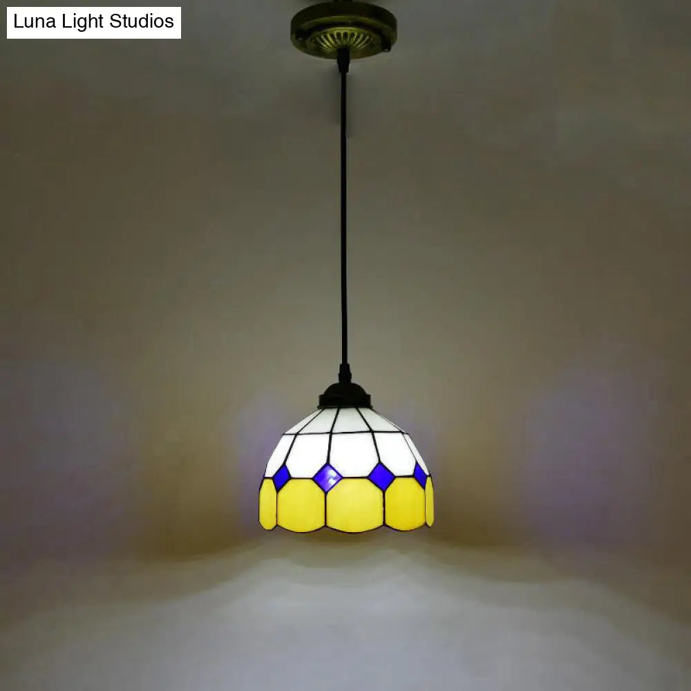 Vintage Stained Glass Pendant Light With Scalloped Dome For Single-Bulb Ceiling Hanging Yellow / B