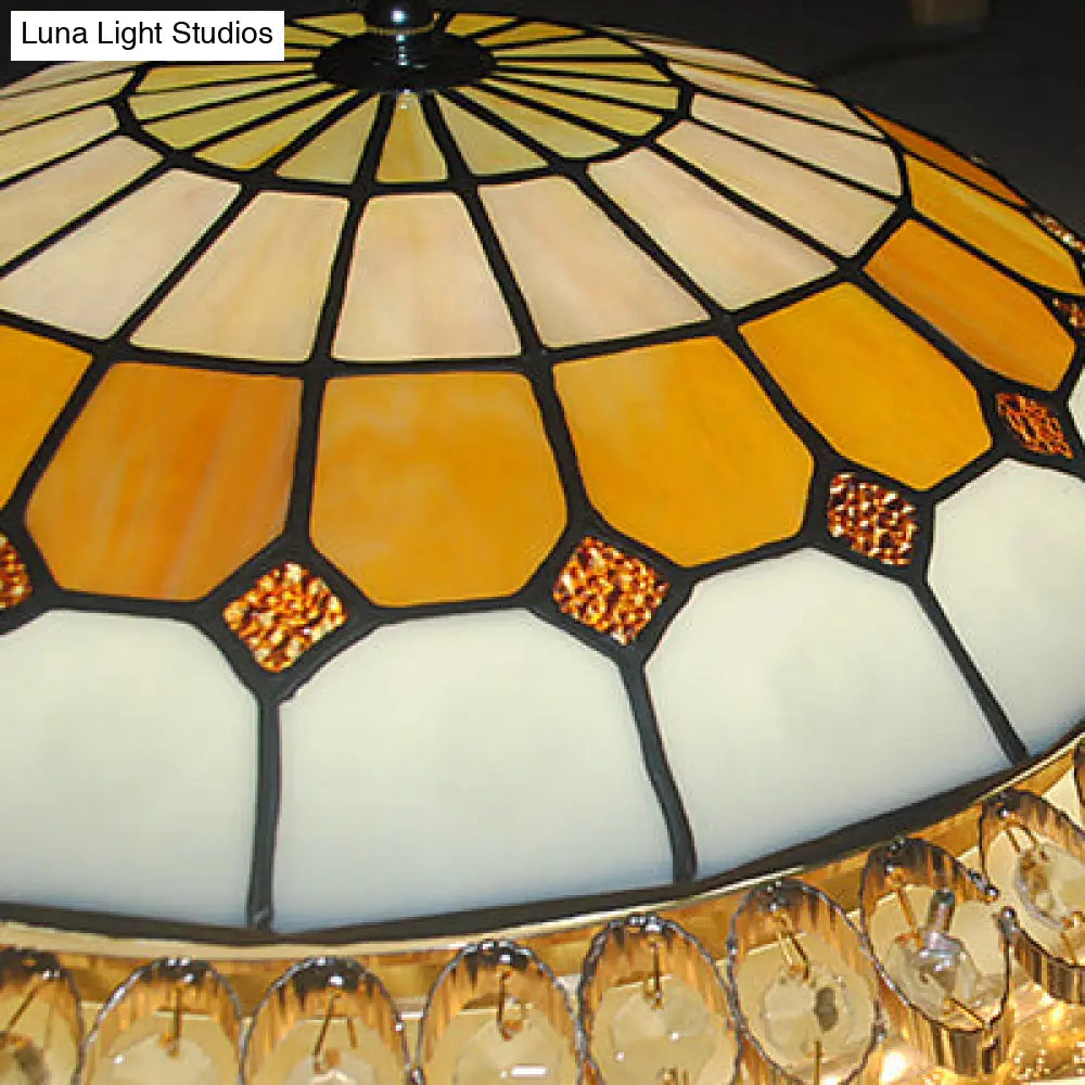 Vintage Stained Glass Round Flushmount Light With 1 Bulb - 16’ Or 19.5’ Width
