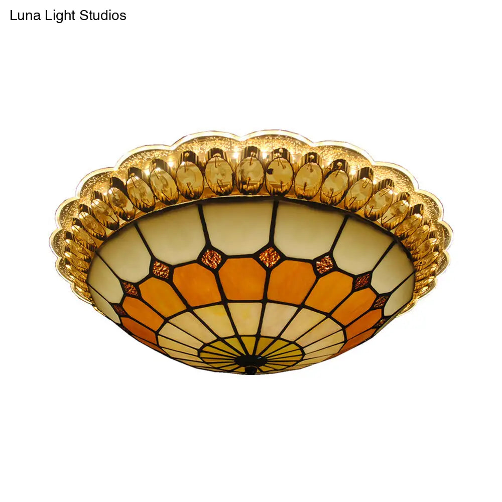 Vintage Stained Glass Round Flushmount Light With 1 Bulb - 16 Or 19.5 Width Amber /
