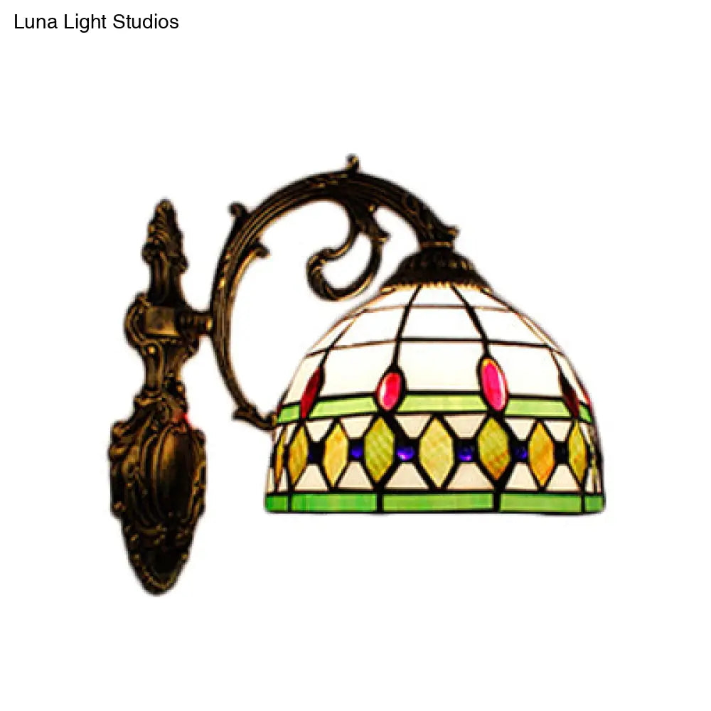 Vintage Stained Glass Semicircle Wall Sconce With 1 Light