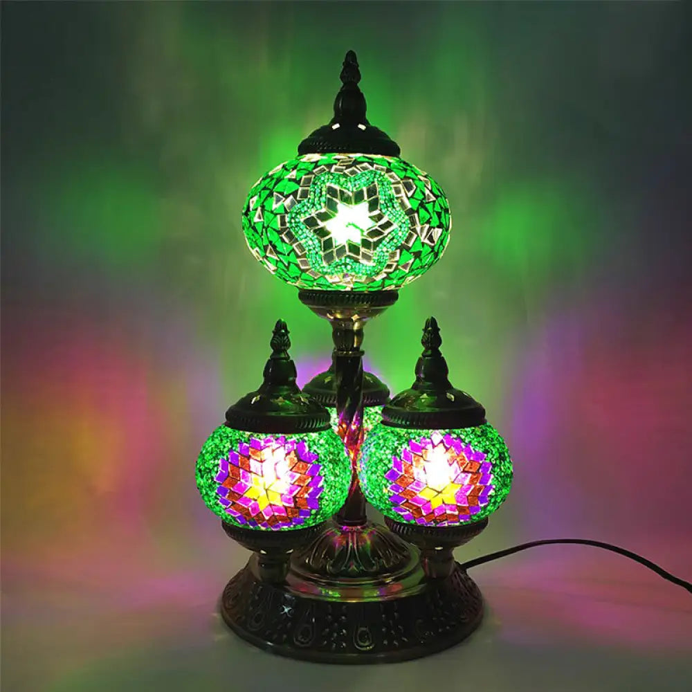 Vintage Stained Glass Table Lamp - Elliptical Study Room Reading Light (4 Heads) In