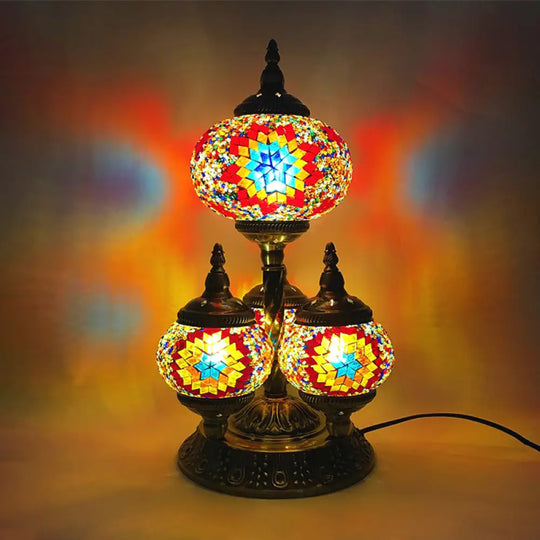 Vintage Stained Glass Table Lamp - Elliptical Study Room Reading Light (4 Heads) In