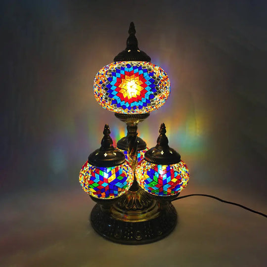 Vintage Stained Glass Table Lamp - Elliptical Study Room Reading Light (4 Heads) In