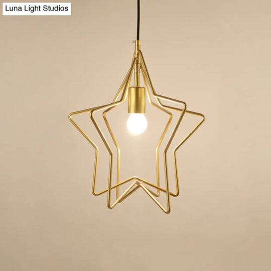 Vintage Gold Metal Star Cage Hanging Light For Dining Room Ceiling Lamp