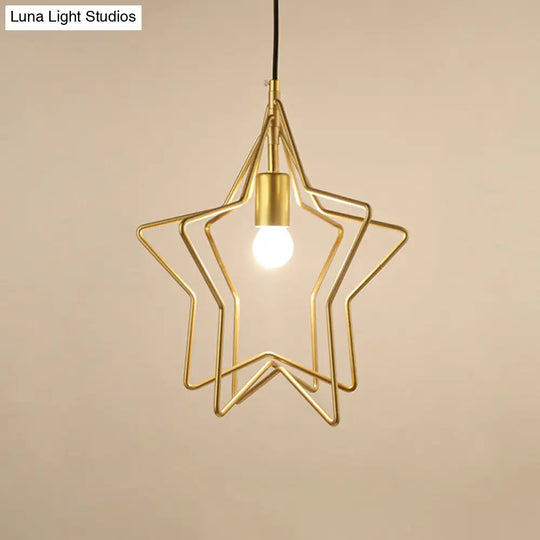 Vintage Star Cage Gold Hanging Light For Dining Room - Single-Bulb Ceiling Lamp
