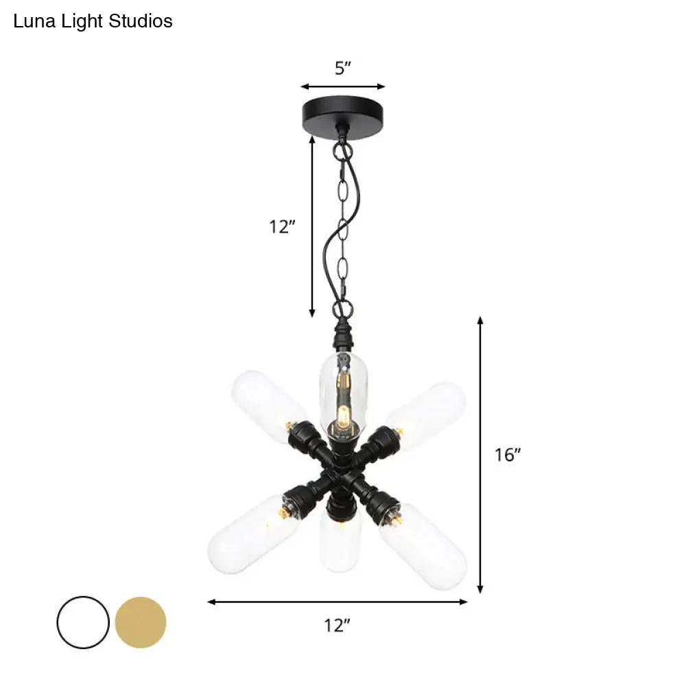 Starburst Chandelier - Vintage 5/6/8 Light Amber/Clear Glass Pendant Lamp Black