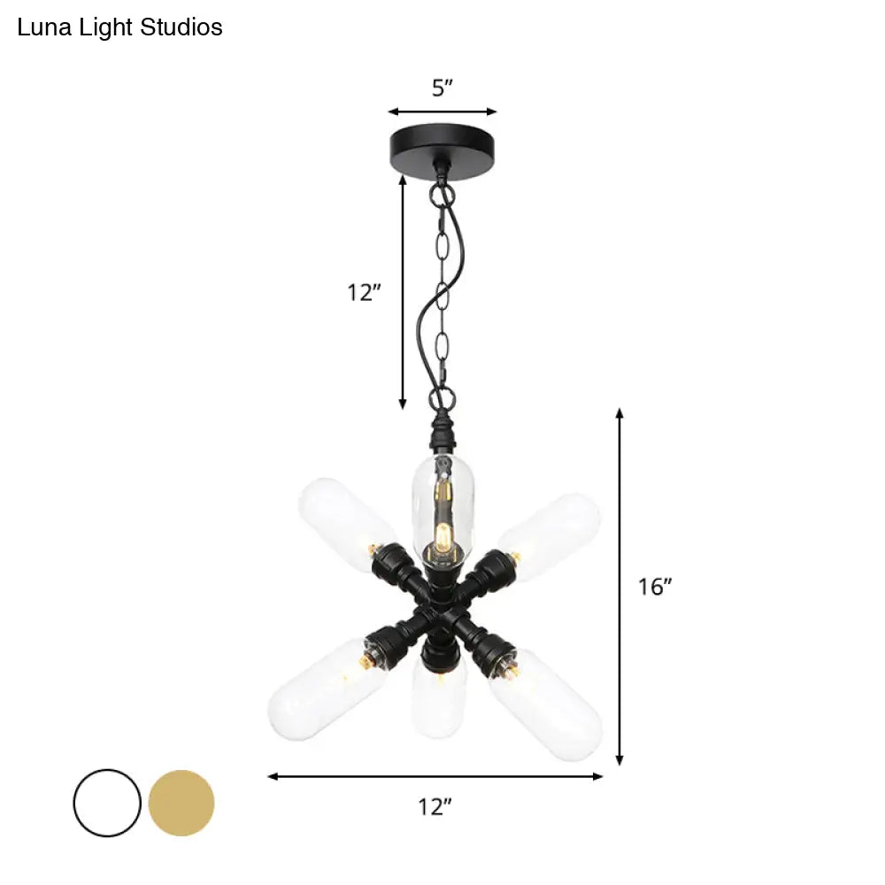 Vintage Starburst Chandelier – 5/6/8 Light Amber/Clear Glass Pendant Lamp
