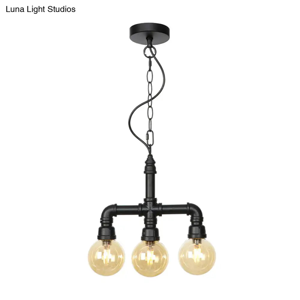 Vintage Black Ball Chandelier With Amber/Clear Glass Bulbs Led Ceiling Pendant Lamp For Dining Room