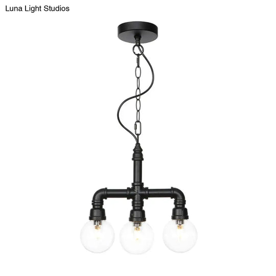 Vintage Black Ball Chandelier With Amber/Clear Glass Bulbs Led Ceiling Pendant Lamp For Dining Room