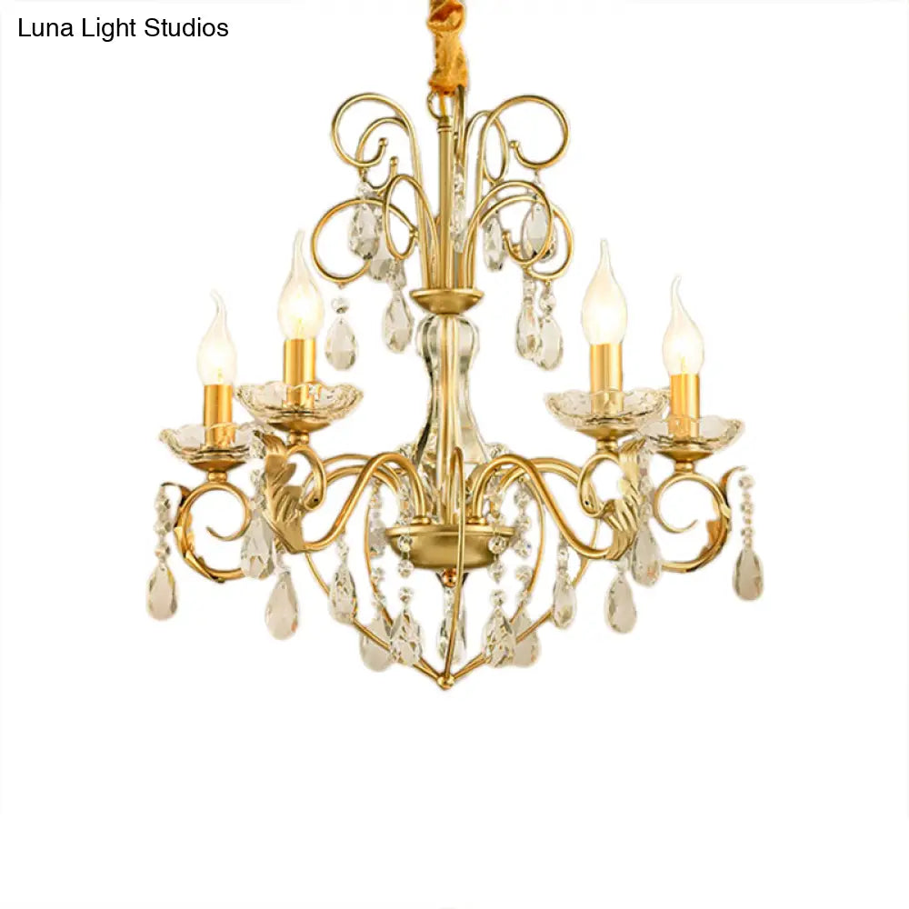 Vintage Style 5/8-Light Candle Hanging Lamp – Metal & Crystal Chandelier Pendant Light (Gold