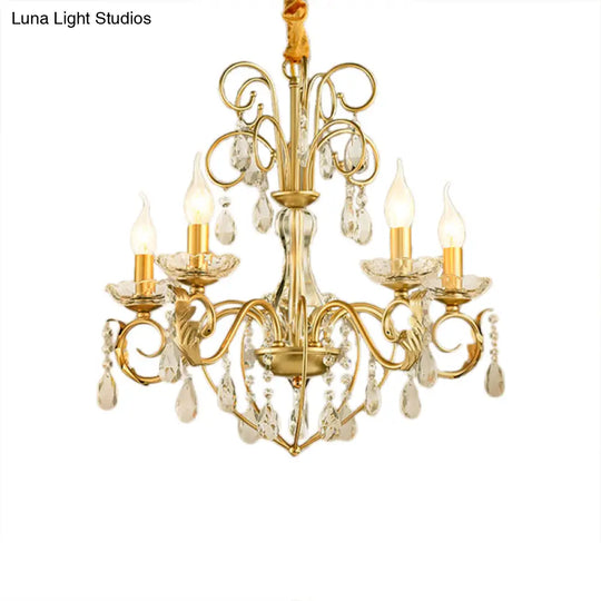 Vintage Style 5/8-Light Candle Hanging Lamp – Metal & Crystal Chandelier Pendant Light (Gold