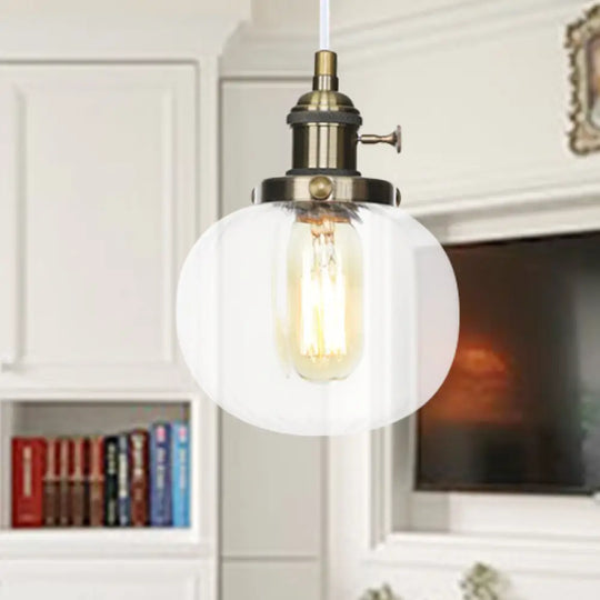 Vintage Style Amber/Clear Ridged Glass Pendant Light Fixture - 1 Adjustable Living Room Ceiling