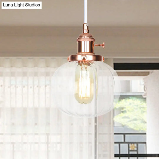 Vintage Style Amber/Clear Ridged Glass Pendant Light Fixture - Adjustable Ceiling For Living Room