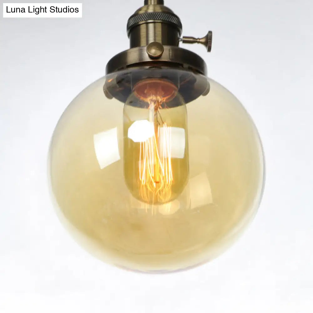 Vintage Style Amber/Clear Ridged Glass Pendant Light Fixture - Adjustable Ceiling For Living Room