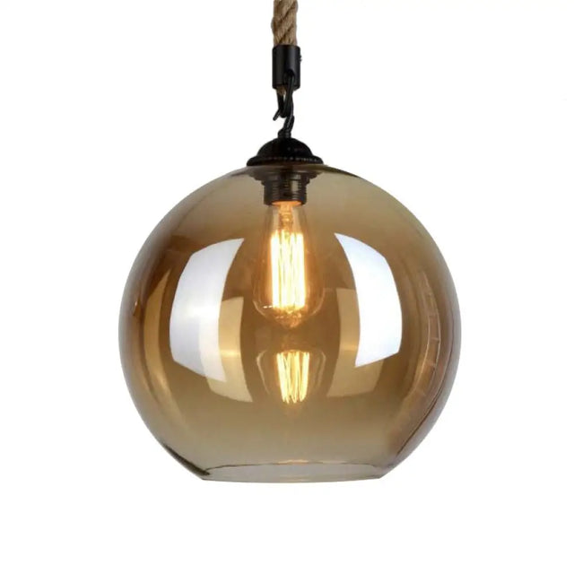 Vintage Style Amber Glass Pendant Light with Hanging Rope for ...
