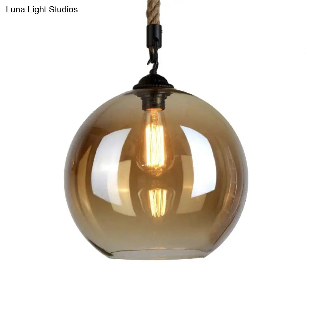 Vintage Style Amber Glass Ball Pendant Light Fixture With Rope - Ideal For Restaurants & Hanging