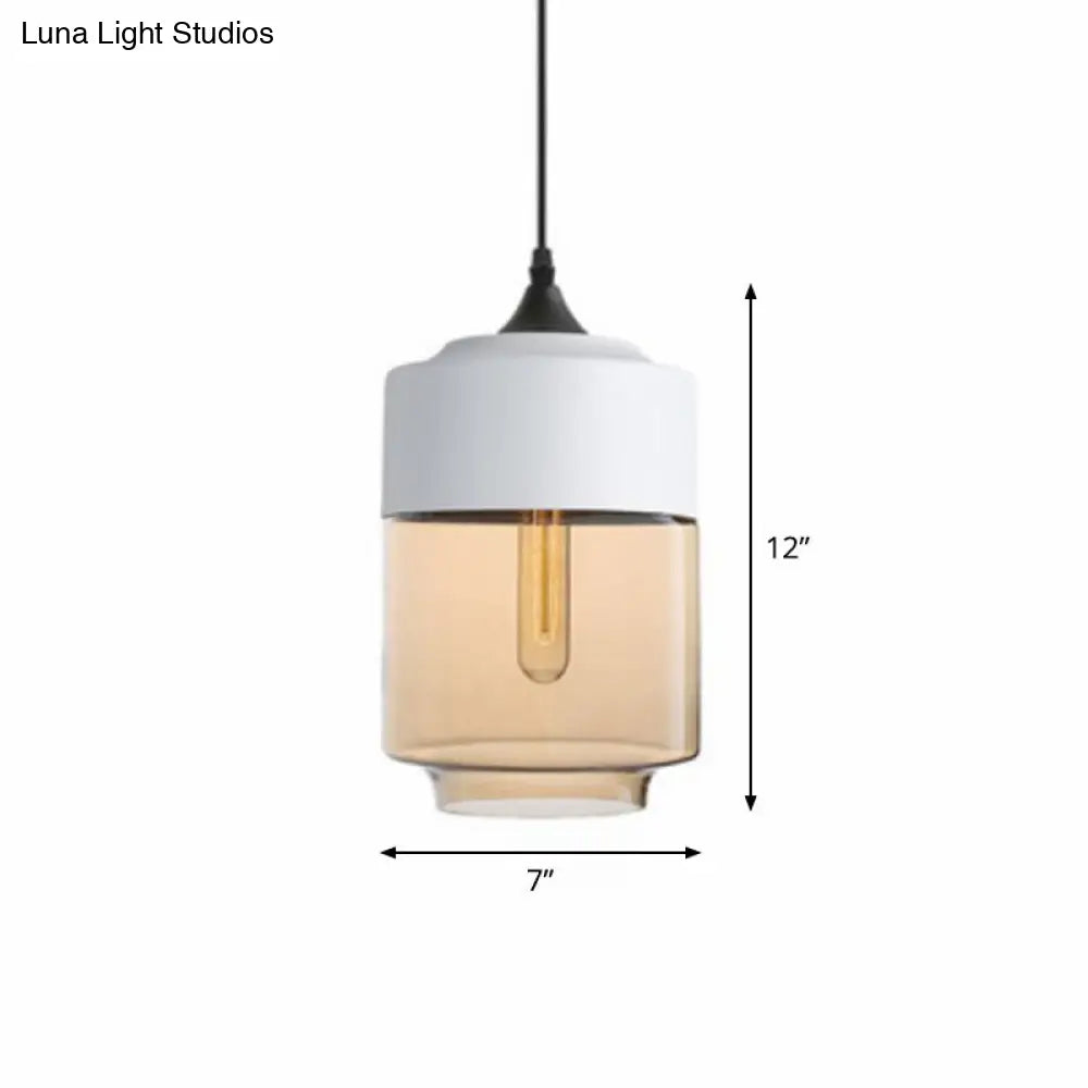 Vintage-Style Amber Glass Hanging Lamp - Single-Bulb Pendant For Dining Room Lighting White / C