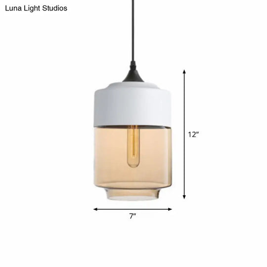 Vintage-Style Amber Glass Hanging Lamp - Single-Bulb Pendant For Dining Room Lighting White / C