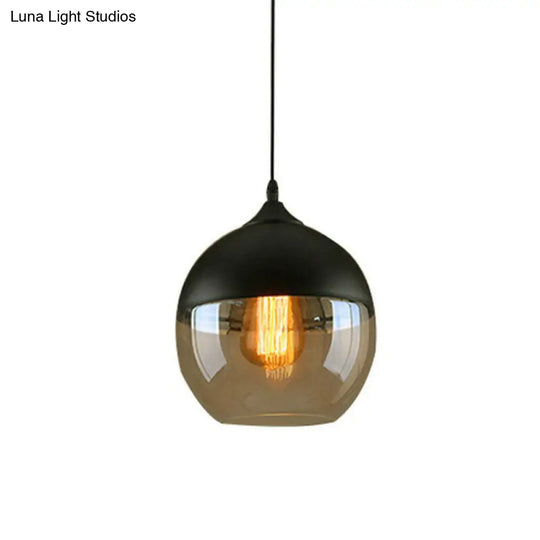 Vintage-Style Amber Glass Hanging Lamp - Single-Bulb Pendant For Dining Room Lighting Black / A