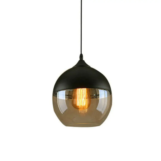 Vintage Style Amber Glass Pendant - Single-Bulb Dining Room Lighting Black / A