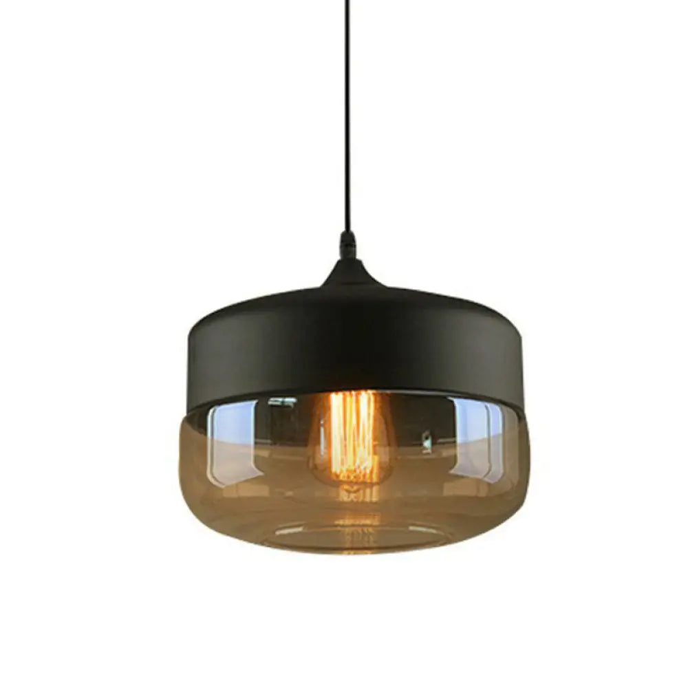 Vintage Style Amber Glass Pendant - Single-Bulb Dining Room Lighting Black / D