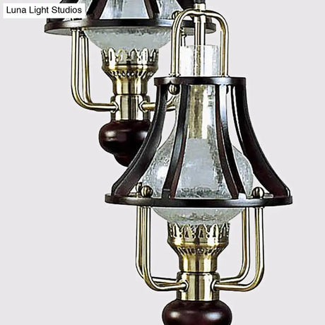 Vintage-Style Bell Caged Pendant Ceiling Light: Black Metal With Crystal Accent - Elegant Dining