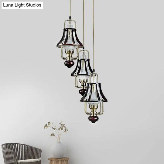 Vintage-Style Bell Caged Pendant Ceiling Light: Black Metal With Crystal Accent - Elegant Dining