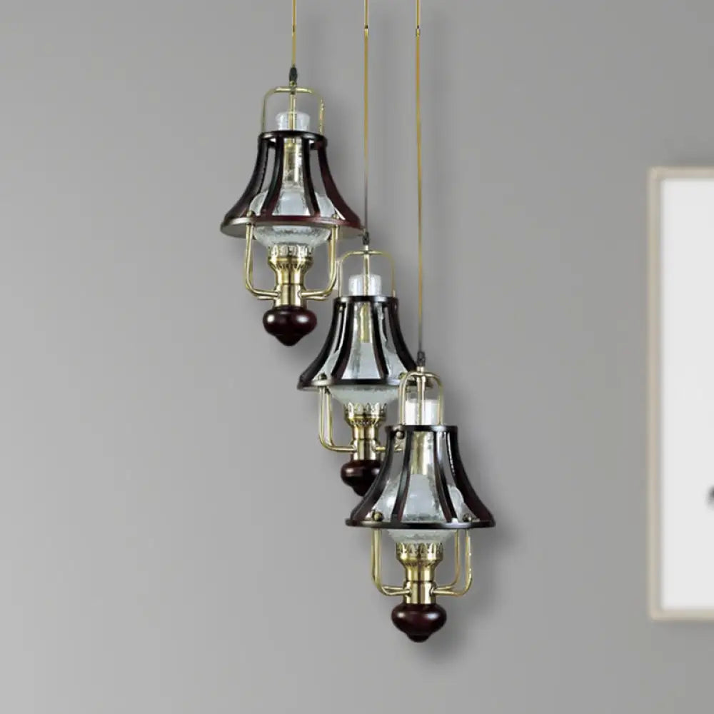 Vintage-Style Bell Caged Pendant Ceiling Light: Black Metal With Crystal Accent - Elegant Dining