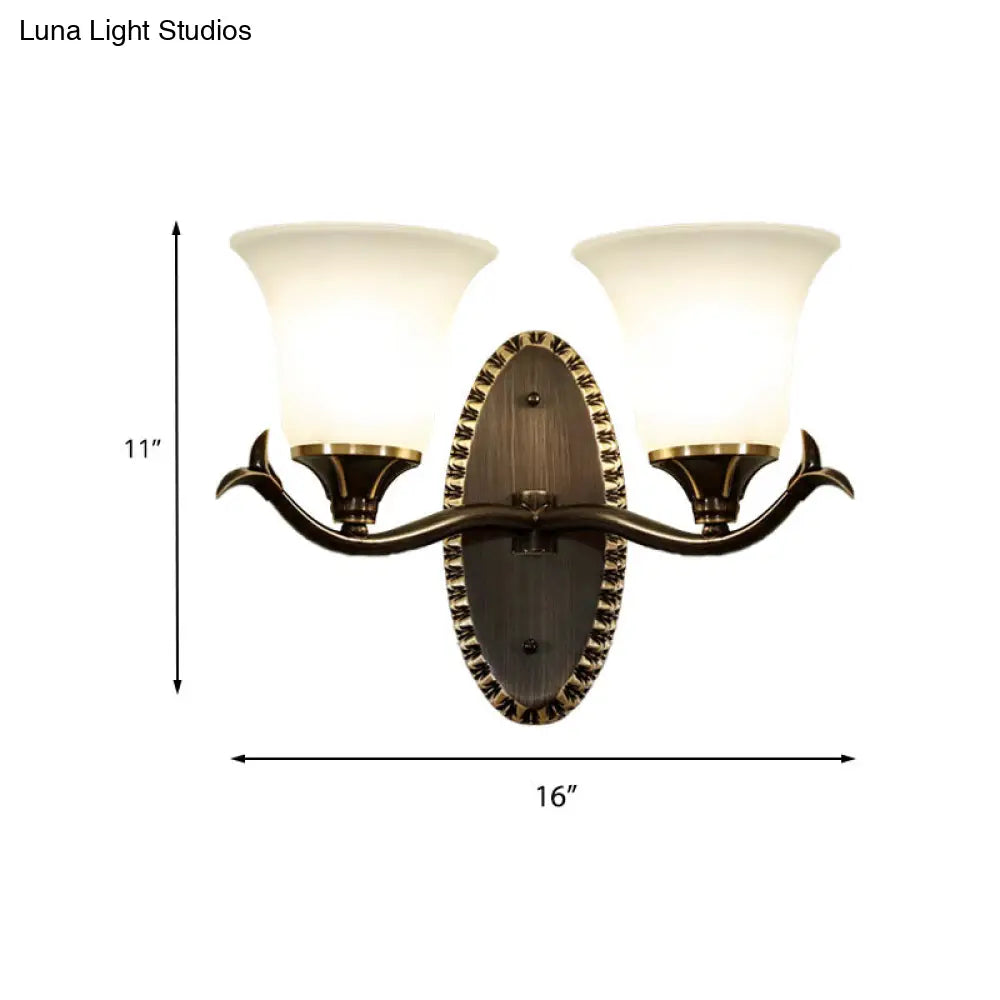 Vintage Style Bell Living Room Wall Light Sconce - Black Metal Lamp With White Glass Shade (1/2