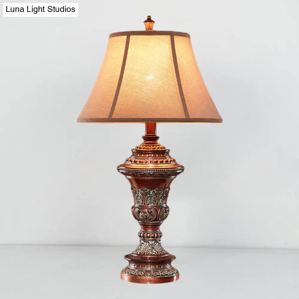 Vintage Style Bell Shade Nightstand Lamp In Red Brown With Urn-Shaped Base 25/29.5 H