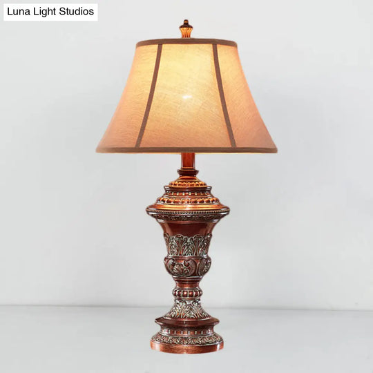 Vintage Style Bell Shade Nightstand Lamp In Red Brown With Urn-Shaped Base 25/29.5 H