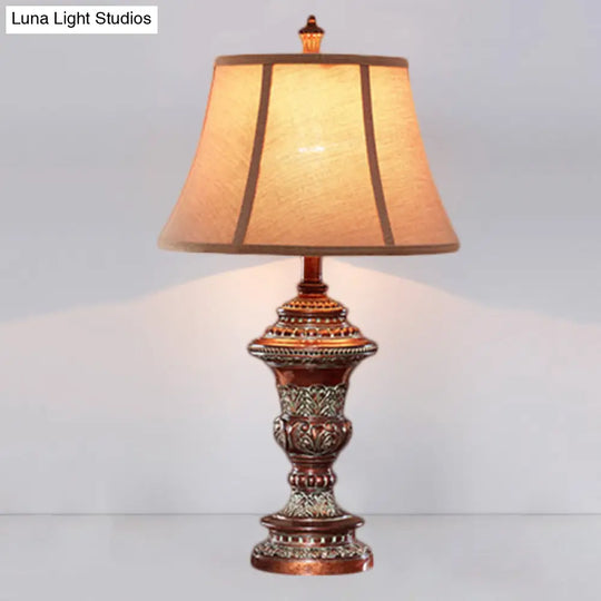 Vintage Style Bell Shade Nightstand Lamp In Red Brown With Urn-Shaped Base 25/29.5 H