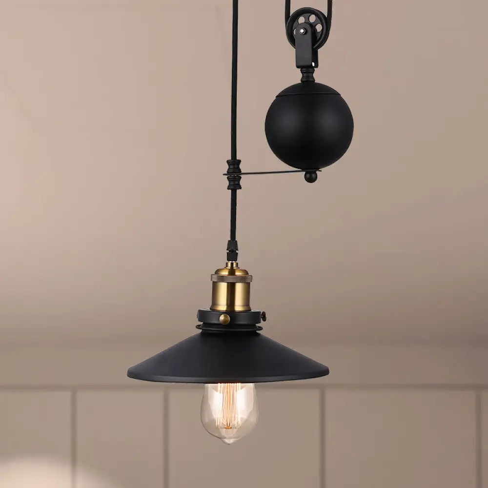 Vintage Style Black Conic Ceiling Light Fixture With Metallic Finish - 1 Bulb Living Room Pendant