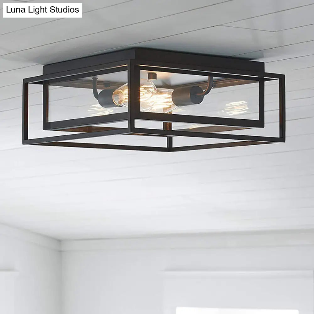 Vintage Style Black Flush Mount Ceiling Light With Clear Glass Shade