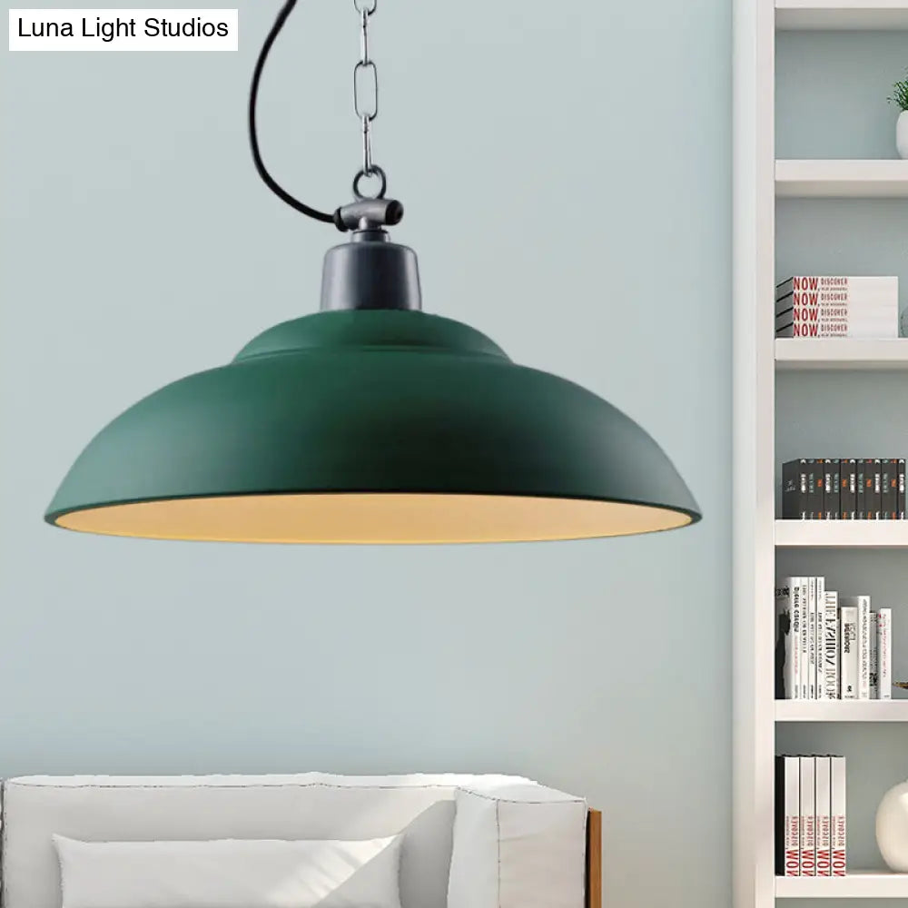 Vintage Style Metallic Hanging Lamp With Chain - Black/Green Bowl Indoor Pendant Light Green