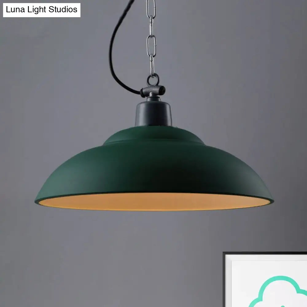 Vintage Style Metallic Hanging Lamp With Chain - Black/Green Bowl Indoor Pendant Light