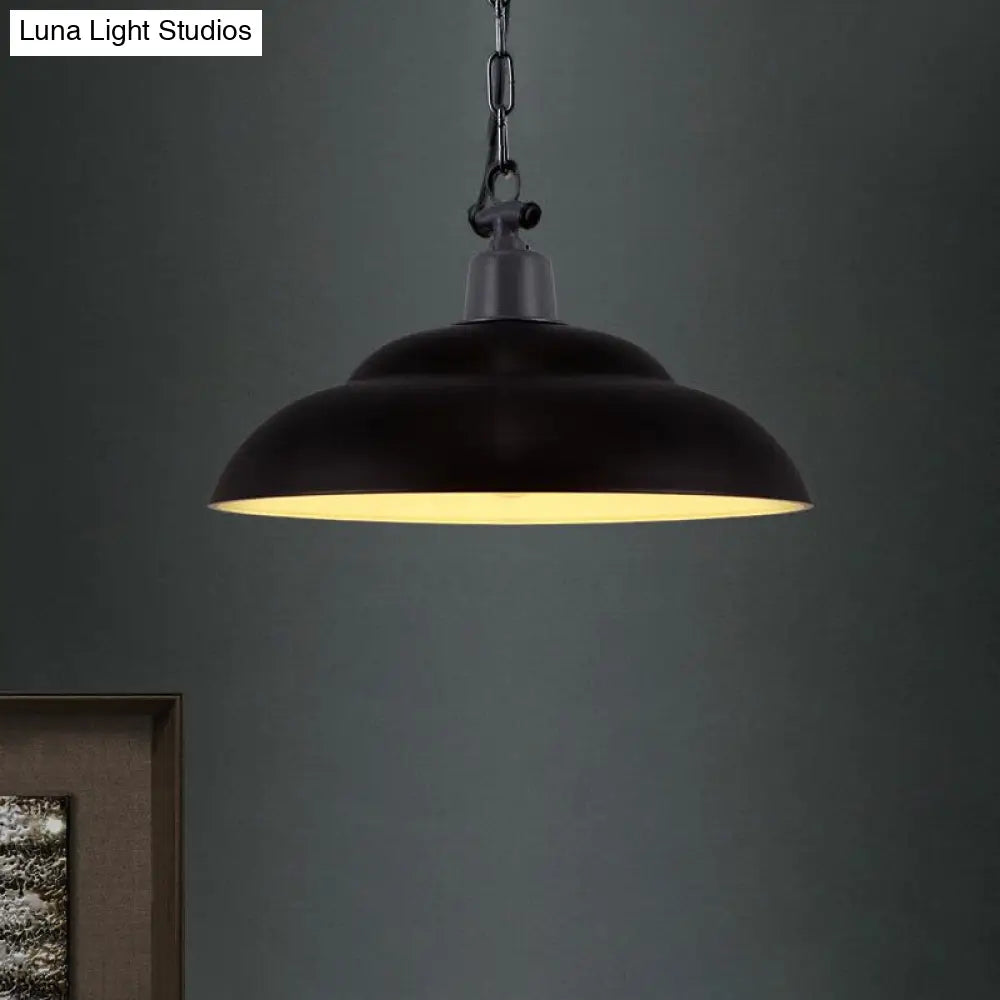 Vintage Style Metallic Hanging Lamp With Chain - Black/Green Bowl Indoor Pendant Light