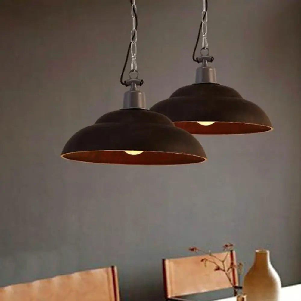 Vintage Style Black/Green Metallic Hanging Lamp With Chain - Indoor Pendant Light Rust