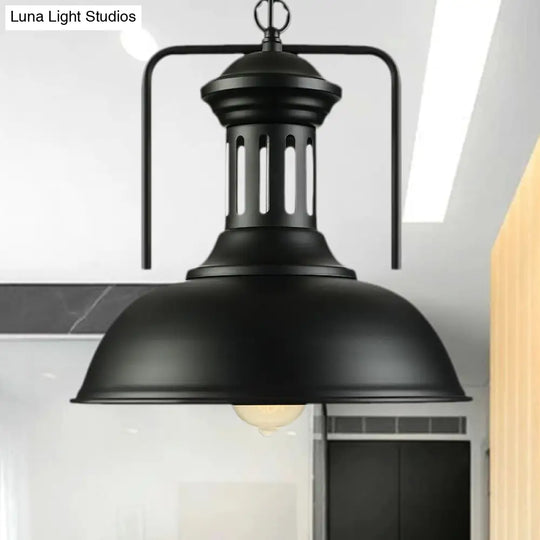 Vintage Style Black Metal Bowl Shade Pendant Light With Vented Socket - 1 Ceiling Fixture