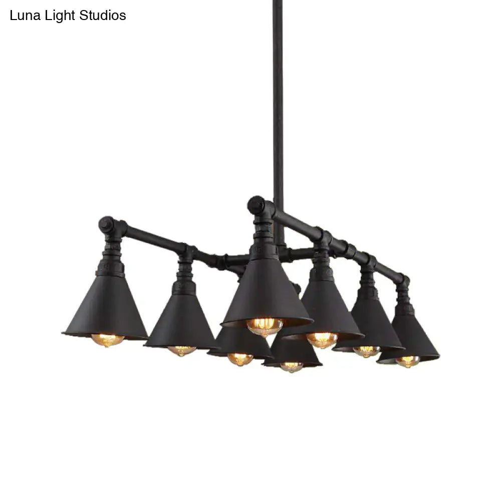 Vintage Style Black Metal Island Chandelier With 8-Light Cone Pendant