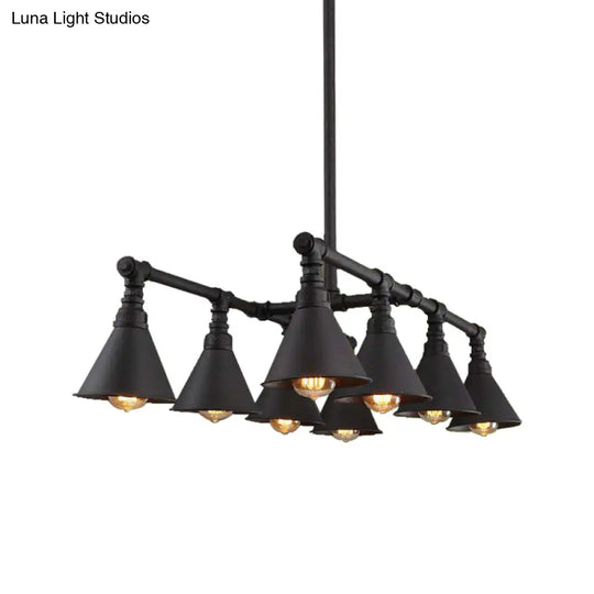 Vintage Style Black Metal Island Chandelier With 8-Light Cone Pendant