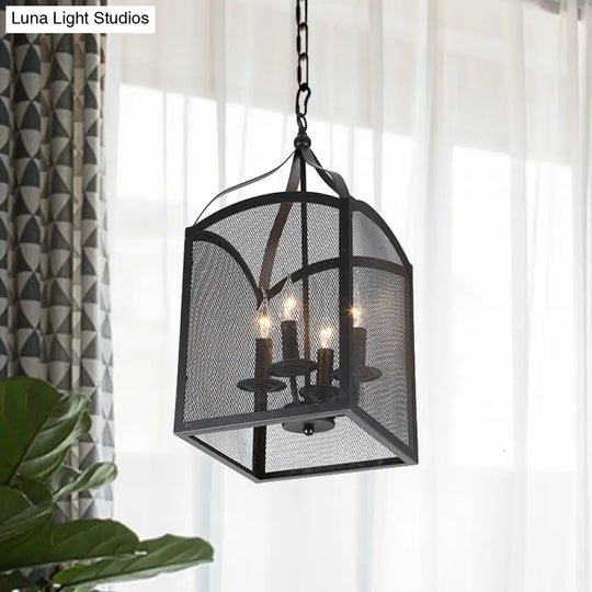 Vintage Style 4/5 Lights Caged Pendant With Adjustable Mesh Screen - Black Metal Ceiling Lamp 4 /