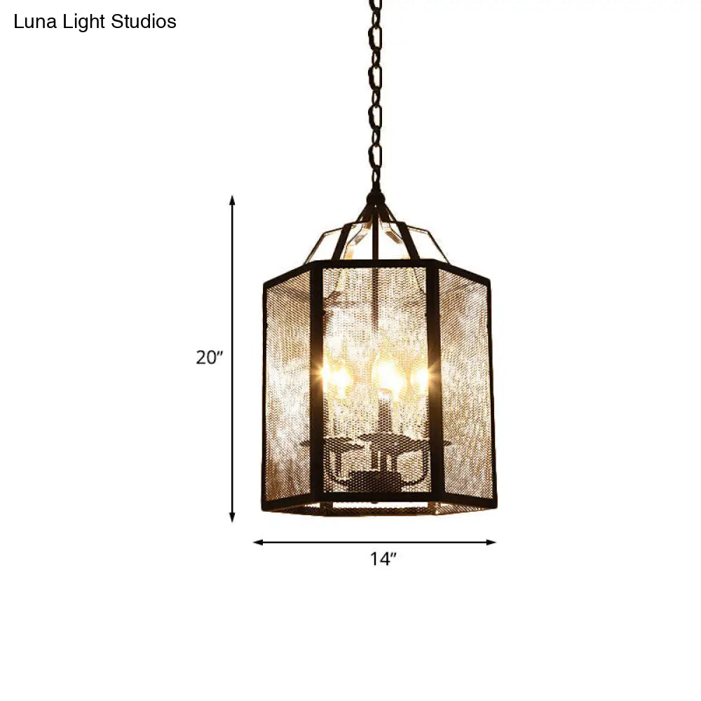 Vintage Style 4/5 Lights Caged Pendant With Adjustable Mesh Screen - Black Metal Ceiling Lamp