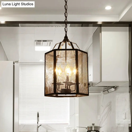 Vintage Style 4/5 Lights Caged Pendant With Adjustable Mesh Screen - Black Metal Ceiling Lamp 5 /